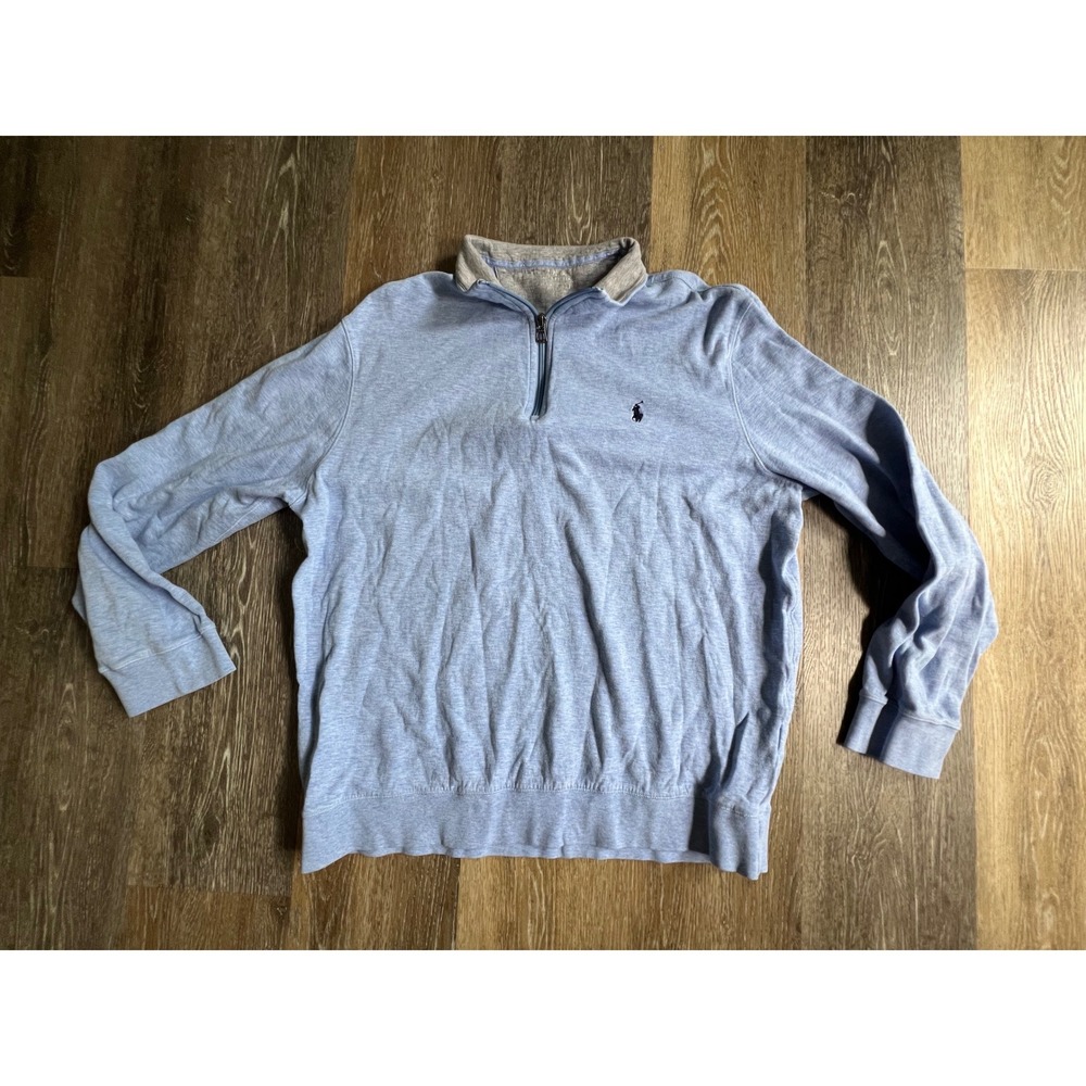 Polo‎ Ralph Lauren Quarter Zip Pullover Mens L Blue Heathered Long Sleeve Logo